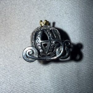 Pandora Silver Pumpkin Carriage Charm with Gold Crown Accent